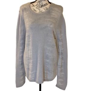 Lou & Grey merino wool sweater light gray Split stripe pullover size XL